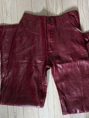 Kript Burgundy Croc-Embossed Faux Leather Pants
